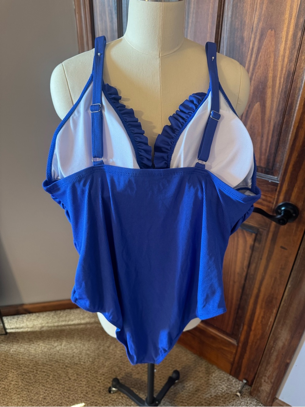 Blue Ruffled Drawstring One-Piece Swimsuit - Picture 2 of 2